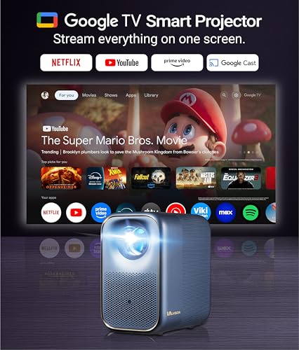UVISION AllPlay Smart Projector with Google TV | Native 1080p Full HD | Auto Focus & Keystone | Dolby Audio | WiFi & Bluetooth | Portable Home Theater Kit