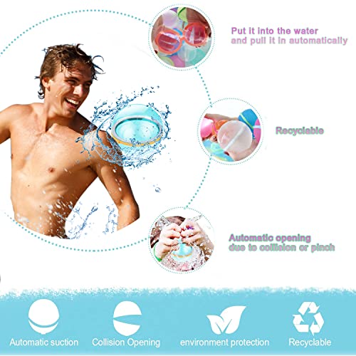 Reusable Water balloons Quick Fill, Water Bomb Splash Soaker Balls for Kids, Self Waterfall Sealing Water Balls, Rapid Fill bulk Easy Tying Water Balloon for Water Fight Game Summer Outdoor games