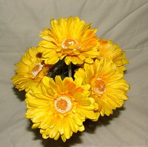 Artificial Single Stem Gerbera with Big Bloom - very dramatic - home garden (12 Pack, Yellow)