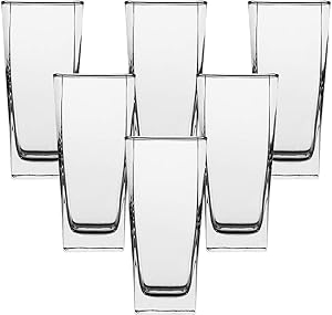 YNC Glass Cups, Lead-free Drinking Glasses with Heavy-duty Square Bottom for Bars, Restaurants, Kitchen, Home, Clear Drinking Cups for Water, Juice, Wine, Beer, 9 Ounce, Set of 6.
