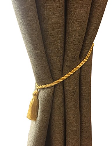 Home Queen Decorative Tassel Rope Tie Backs for Window Curtain, Hand Knitting Buckle Cord Drapery Holdbacks, Set of 2, Gold Yellow