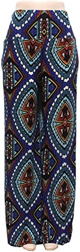 Womens Aztec Tribal Print Chevron Pattern Palazzo Pants Fold Over Waist Wide Leg L12 (S-M)