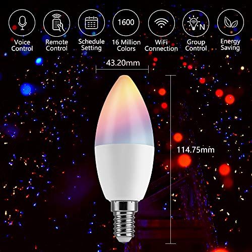 BrizLabs-Bombilla-WiFi-Inteligente-E14-Bombilla-LED-Inteligente-45w-Control-de-Grupo-Funcin-del-Temporizador-Compatible-con-Alexa-Google-Home-IFTTT-Sin-Necesidad-de-Hub-2-paquetes