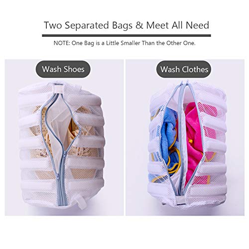 HONOMA Large Mesh Laundry Bags,Two Separated Bags for Shoes,Underwear, Hosiery, Stocking, Underwear, Bra Lingerie,Baby Clothing in-Wash Cleaning (White)