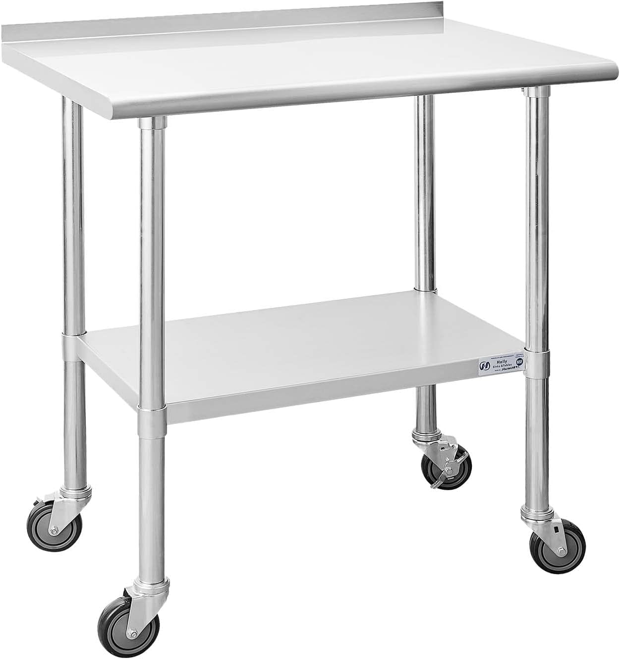 Photo 1 of ***It is missing a piece and is used.****Hally Stainless Steel Table for Prep & Work 24 x 36 Inches with Caster Wheels, NSF Commercial Heavy Duty Table with Undershelf and Backsplash for Restaurant, Home and Hotel