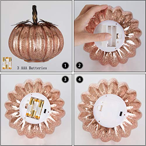 denlix Mercury Glass Pumpkin Lights Fall Decor, Battery Operated LED Timer 5.5 Inches Decorative Pumpkins, Fall Centerpieces for Tables Decorations