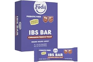 Fody Foods IBS Snack Bars, Cinnamon French Toast, 1.41 Oz (Pack of 12), 6g Prebiotic Fiber, Low FODMAP, Gut & IBS Friendly, Lactose Free, Non-GMO, Gluten Free