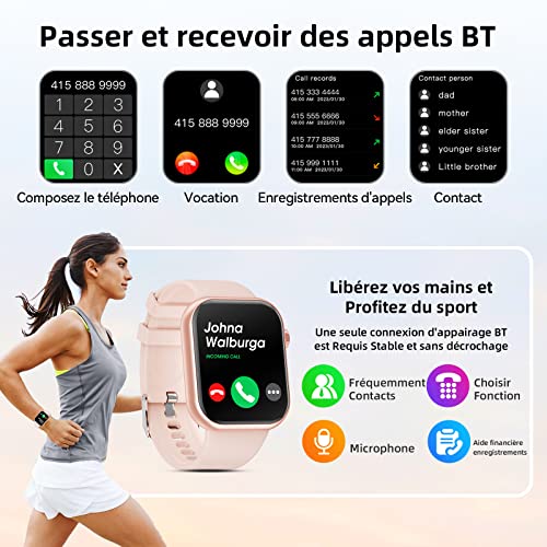 Montre Connectée Homme Femme avec Appels Bluetooth,1.85\'\' Sports Smartwatch Moniteur de Sommeil/Fréquence Cardiaque Tension Artérielle,IP68 étanche Montre Intelligente Connecté pour Android iOS
