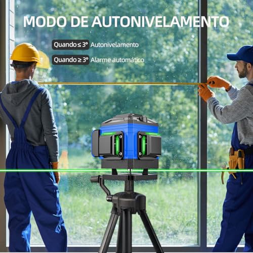 Nível a Laser 12 Linhas Verde Autonivelante 360°, Kit Completo com Tripé e Baterias para Construção e Reformas (Azul)