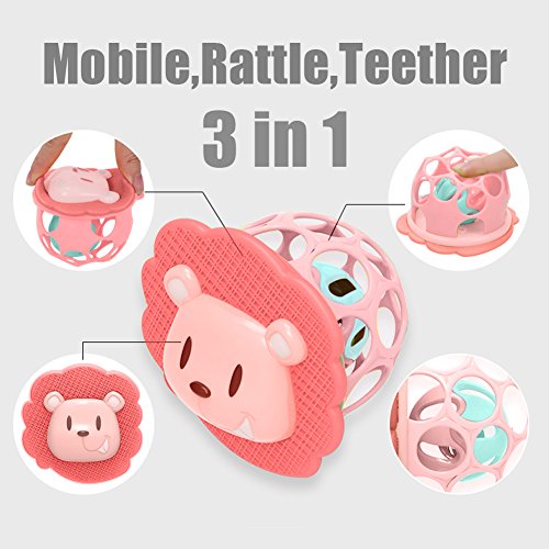 GrowthPic Musical Baby Crib Mobile with Star Projector Nursery Function, Foldable Arm, Hanging Rotating Safe Infant Playing Teether and Loudspeaker with 30 Melodies,Pink