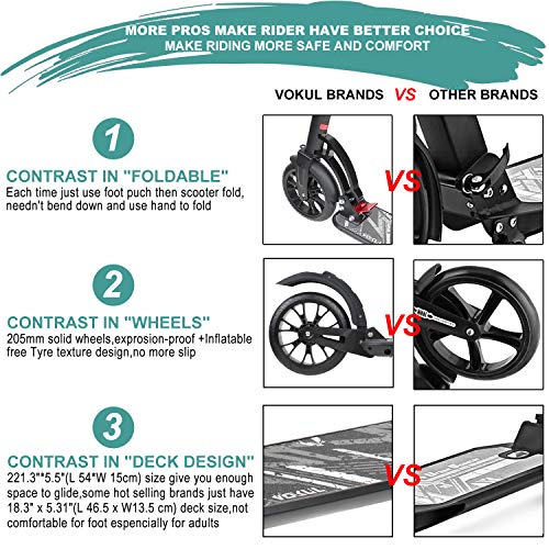 VOKUL Foldable Kick Scooter for Adults Teens Kids with Big 200mm Wheel,Hand Disc Brake Two-Wheels Commuter Scooter -Aesthetic Design,Full Aluminum Body,3 Seconds Easy-Folding System,220lbs Capacity