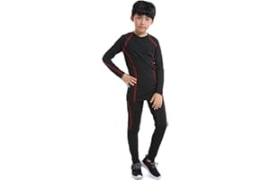 TERODACO Boys Thermal Underwear 2 PCS Athletic Base Layer Kids' Compression Shirts and Leggings Set