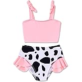 Toddler Girl Two Piece Swimsuit Strap Halter Ruffle Bikini Set Cow Print Swimwear Summer Beach Bathing Suit 18M-6T