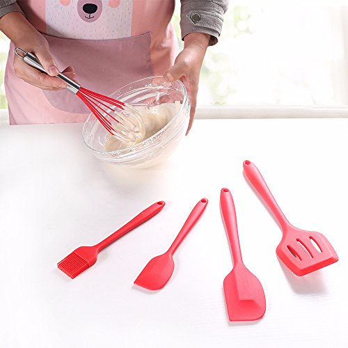 Cooking Utensils - Kitchen Utensil Set - Cooking Tools 10+1 Piece - Silicone Kitchen Utensils with Serving Tongs,Spoon,Spatula Tools,Pasta Server,Ladle,Whisk and Free Spoon Rest Gift(Red)