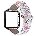 YOUKEX Compatible with Fitbit Blaze Bands, Floral Printed Leather Wristband with Black Stainless Steel Frame for Fitbit Blaze Smartwatch Women Men
