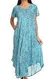 Sakkas 15802 - Lila Freckled Dyed Cap Sleeve Scoopneck Long Caftan Dress / Cover Up - Turquoise - OS