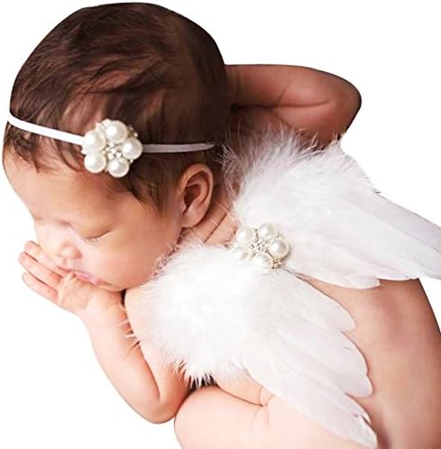 Rebecca online Newborn Baby Feather Angel Wings With Rhinestones Hairband, Photography Props With Rhinestones Halo Set (Pink)