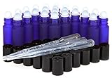 24, Frosted, Cobalt Blue, 10 ml Glass Roll-on Bottles with 3 - 3 ml Droppers