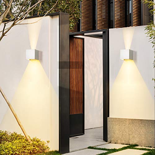 FUPE 4 Pieces Wall Light Outdoor/Indoor LED Cube Modern Wall Lamp White 20 W 3000 K Warm Light IP65 Waterproof Outdoor Wall Light Square Adjustable Beam Angle