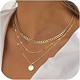 GAUEIOUR Gold Necklaces for Women,Boho Jewellery Set Adjustable 18K Layered Pendant Disc Coin Necklace, Fashion Versatile Stacked Choker Chain Jewelry for Women