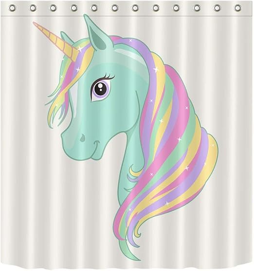 Lb Cortina De Bano De Unicornio Decor Cute Dibujos Animados Unicornio Arco Iris Tela De Poliester Resistente Al Agua Bano Decoracion Cortina De Ducha Conjunto Con 12 Ganchos 150x180cm Amazon Es Hogar