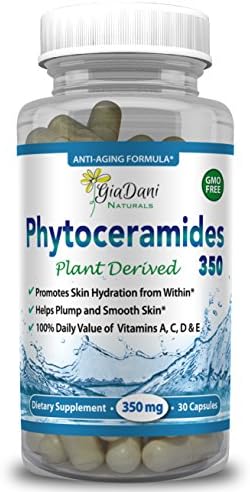 Phytoceramides 350 mg Capsules | Plant Derived Best All Natural Phytoceramides for Healthy Skin Care Therapy | Highest Quality Anti-Aging Skin Restoring, Hydration and Wrinkle Repair Supplement | Non GMO Phytoceramides 350 mg gel caps with Vitamins A, C, D and E Made in USA