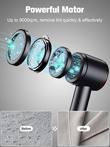 Cocoda Quitapelusas Electrico, Removedor de Pelusa USB Recargable con un Botón de Limpieza y Orificios de Malla de Panal de 4 Tamaños, Profundidad de 5 Engranajes, para Todo Tipo de Prendas