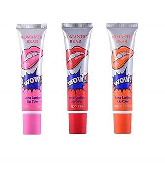 Digital Shoppy 3 Colors Waterproof Magic Lip Gloss Peel Off Liquid Tint Matte Long Lasting Lipstick (Lovely Peach & Sexy Red & Sweet Orange)