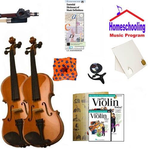 Homeschool Music - Learn the Violin Parent & Child Pack (book/CD/DVD instruction pack Bundle) - Includes Student 1/16 Violin (for a 3-5 yr. old) & Full Size 4/4 Violin w/Case & Learning Essentials