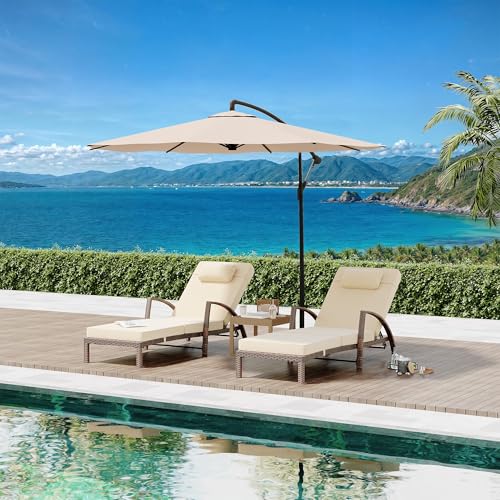 EliteEdge Outdoor Chaise Lounge Set of 2, Patio Rattan Chaise Lounge Chair with Cushions, 5-Position Adjustable Backrest Sun Lounger for Poolside, Garden, Backyard, Brown Rattan