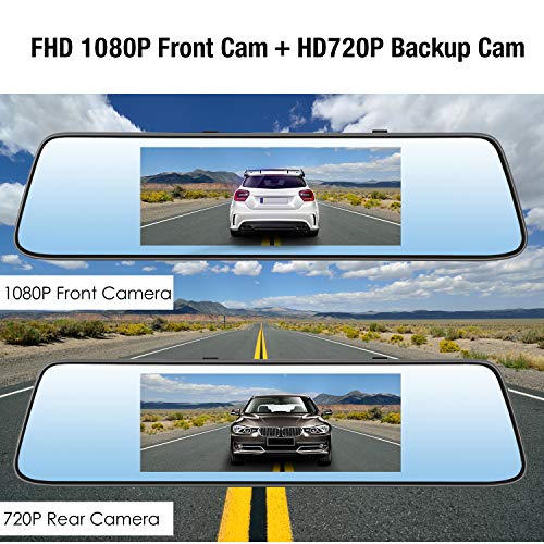 PUMPKIN Mirror Dash Cam Backup Camera 7â€ Touch Screen Dual Lens 1080P Front and 720P Rear with Rear View Camera, Night Vision, G-Sensor, Parking Monitor