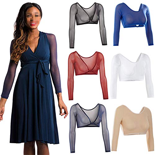 George Gouge Sexy Mesh sets Women Both Side Wear Sheer V-Neck Long Sleeve Seamless Arm Shaper Crop Top Shirt Blouses