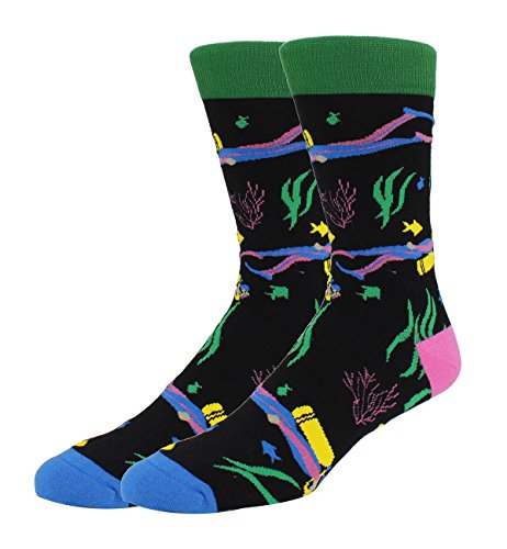 Men Novelty Color Fun Diving Crazy Crew Cotton Fun Funny Dress Socks