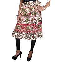Mogul Interior Women's Tie Wrap Skirt Cotton Colorful Printed Boho Chic