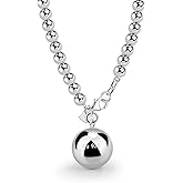 Dankadi Italy Fashion Women 925 Sterling Silver Bead Necklace Bell and Heart Pendant 4MM 6MM Round Prayer Beads Link Chain 18 "20" 22 "24" 26 "28" 30" 32" 34" Jewelry Gift