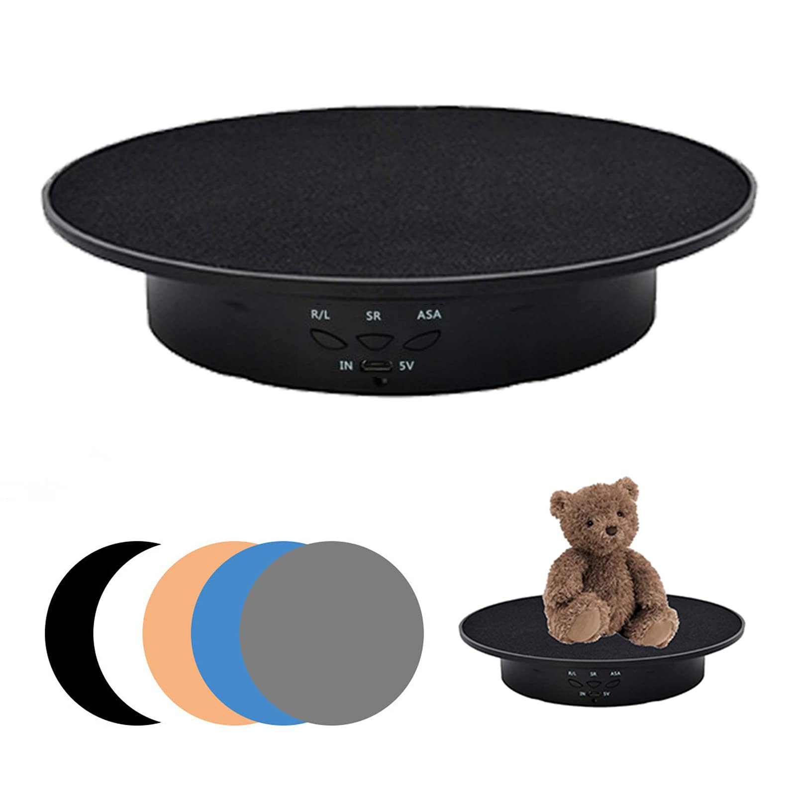 Electric Turntable, Motorised Display Stand for 90-180-360 Degrees, Electric Rotary Presser, Load 8 kg, Diameter 20 cm, with 5 PVC Backs