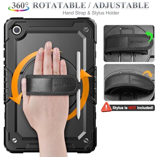 SEYMAC stock Case for Samsung Galaxy Tab A11+ Plus/A9+ Plus 11'', Full-Body Drop Protection Case with Screen Protector Pencil Holder [360° Rotating Hand Strap] &Stand - Black