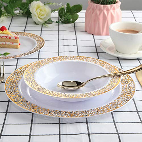 I00000 60 Disposable Gold Plastic Dessert Bowls, 12 oz Soup Bowls, Gold