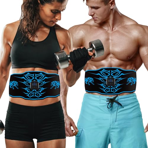 Abs Trainer Muscle Stimulator, Washable & Skin-Friendly Ab Toning Belt with 14 Pads, 8 Modes 30 Levels, USB Rechargeable, Portable Fitness EMS Muscle Stimulator for Men & Women, Home Office