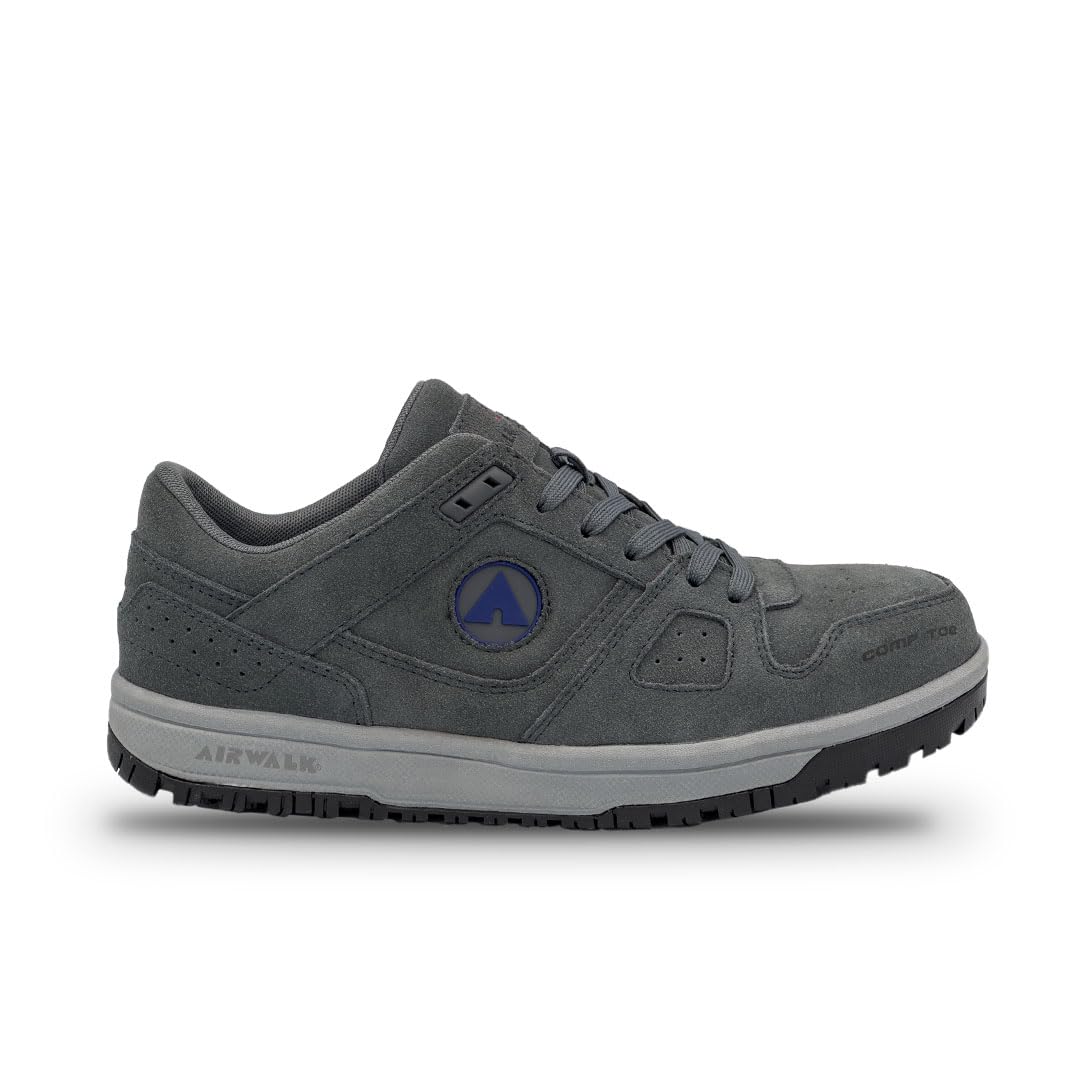 Airwalk Mongo Low Top Composite Toe Men’s Industrial Work Shoes, Charcoal/Grey, Size 7.5, Wide, Comfortable & Light Work Shoes for Men, Electric Hazard, Slip Resistant