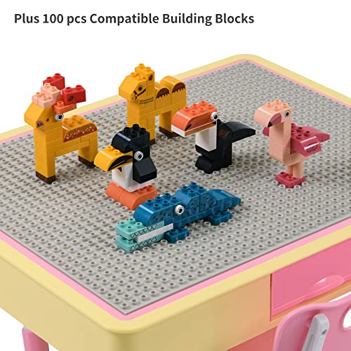 FLYING OLLY Kids Table and Chair Set with BlockBuild Table & DryErase