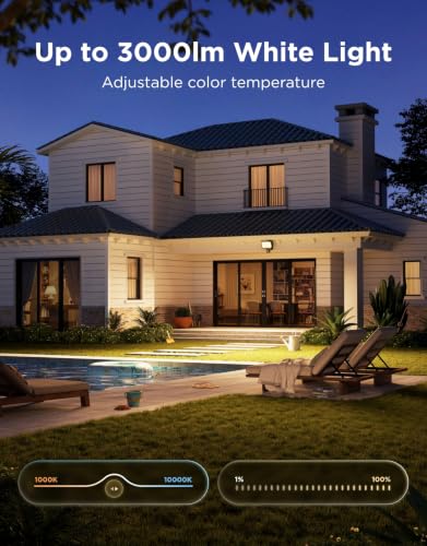 Govee Outdoor Wall Floodlight, 3000lm 6500K PIR Sensor, IP65 Security Light | RGBWW Garden Lights, PIR 120°/48ft Motion Sensor, Luminblend+ 10000K, 80+ Scenes, Alexa, Google, Matter, Backyard & Balcony