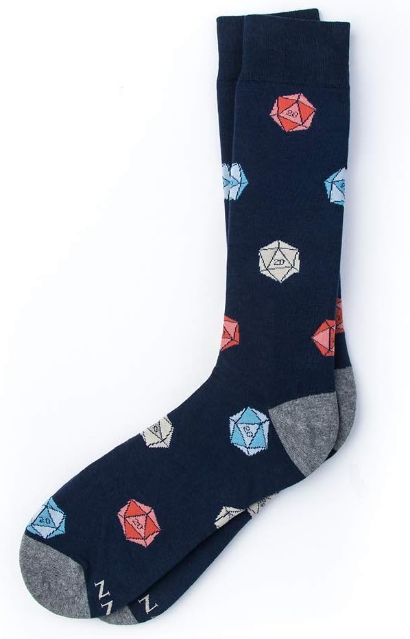 Men's Hipster Charcoal Gray D20 Polyhedral Dice - Dungeons & Dragons D&D DnD - Novelty Crew Dress Socks
