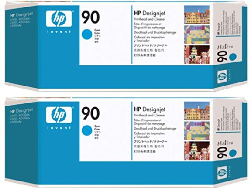 (2-PACK) OEM HP 90 Cyan Printhead and Printhead Cleaner, P/N: C5055A