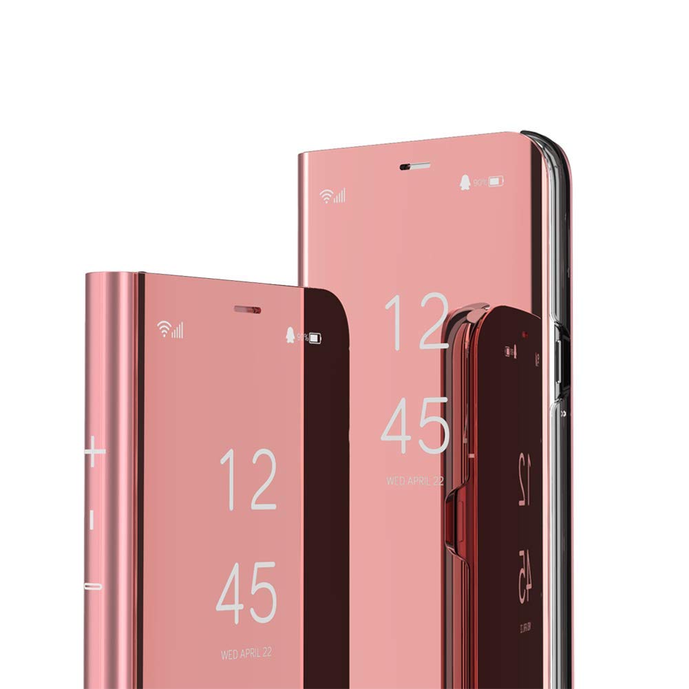 IMEIKONST Case for Huawei Mate 40 Pro Mirror Design Bookstyle Makeup Clear View Window Stand Protective Flip Cover Compatible with Huawei Mate 40 Pro Flip Mirror: Rose Gold QH