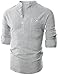 Ohoo Mens Slim Fit Ultra Light Cotton Linen Blend Long Sleeve Popover Work Shirt
