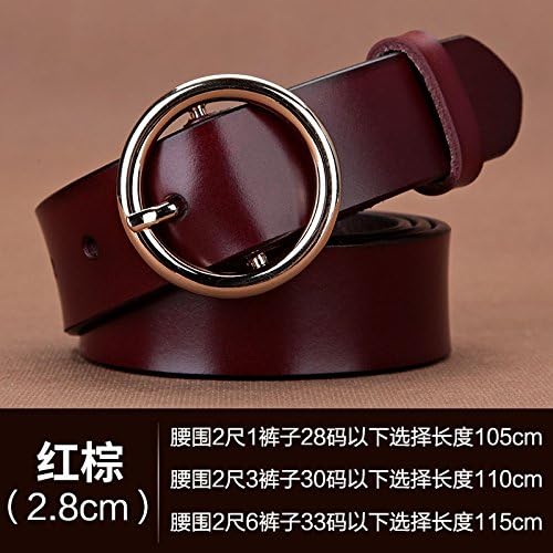 LONFENNE Female retro wide Lady black Women pin buckle Circle button couple jeans belt,Reddish brown,110cm