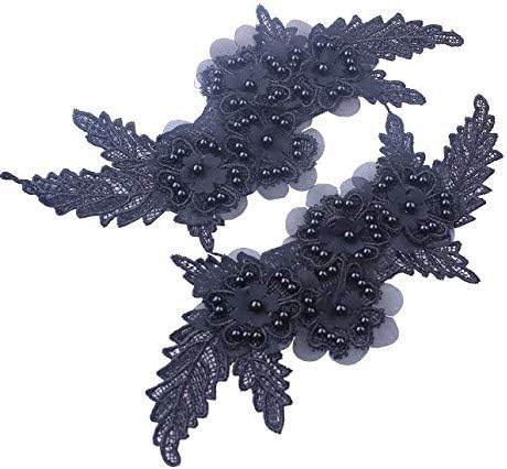 Embroidery Flower Patches Black 3D Lace Applique Collar Sewing On Craft (2PCS)