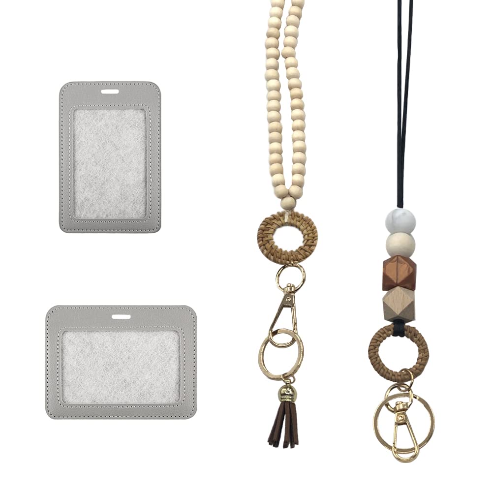 Photo 1 of 2PCS Beaded Teacher Lanyards with 2 ID Badges Holder Cute Beaded Lanyards Necklace for ID Badges and Keys Bohe Bead Lanyard for Teacher Women,Nurses,Office