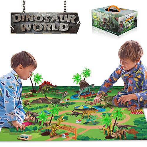 Baztoy Dinosaur Toys Figures Realistic Model Sets Play Mat Trees and Map Educational Boys Gifts Dino World for Kids Dinosaur Party Supply Favors Including T-Rex Tyrannosaurus Triceratops - Thumbnail 7